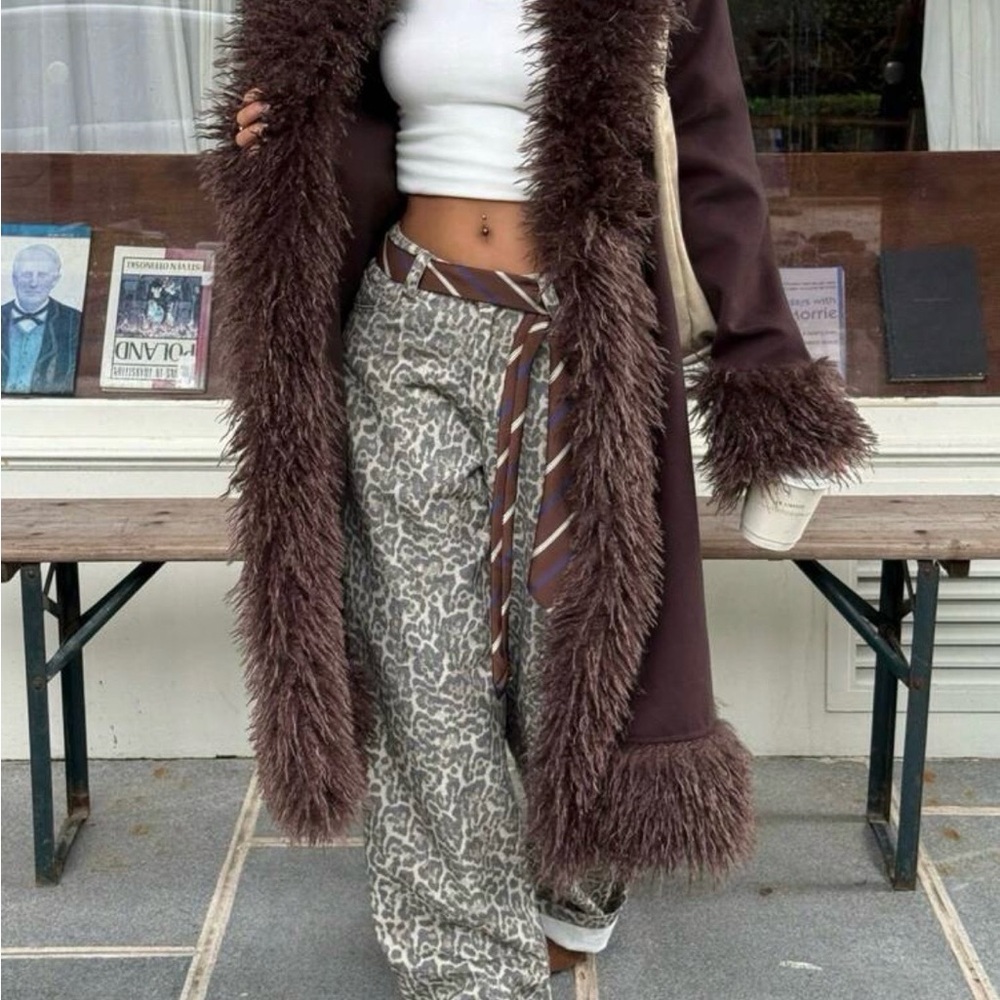 Brown Faux Fur Trim Coat - Picture 3 of 11